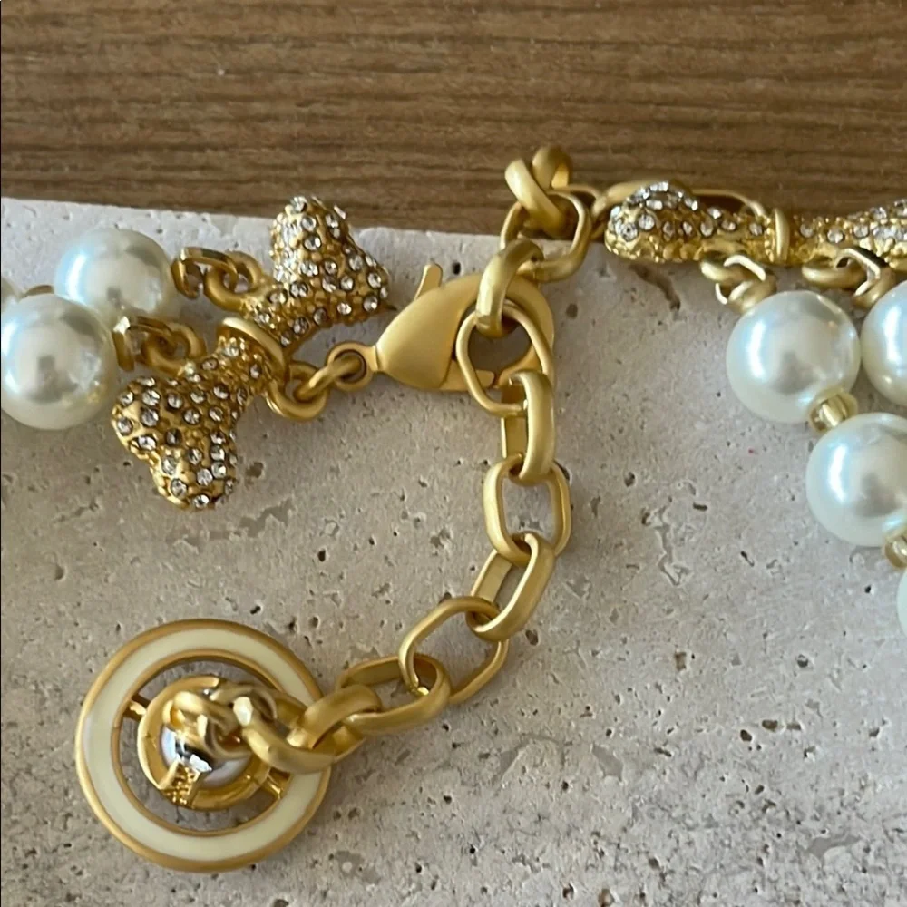 Vivienne Westwood Pearl Choker Bone Detail Gold Orb Necklace Bracelet Adjustable